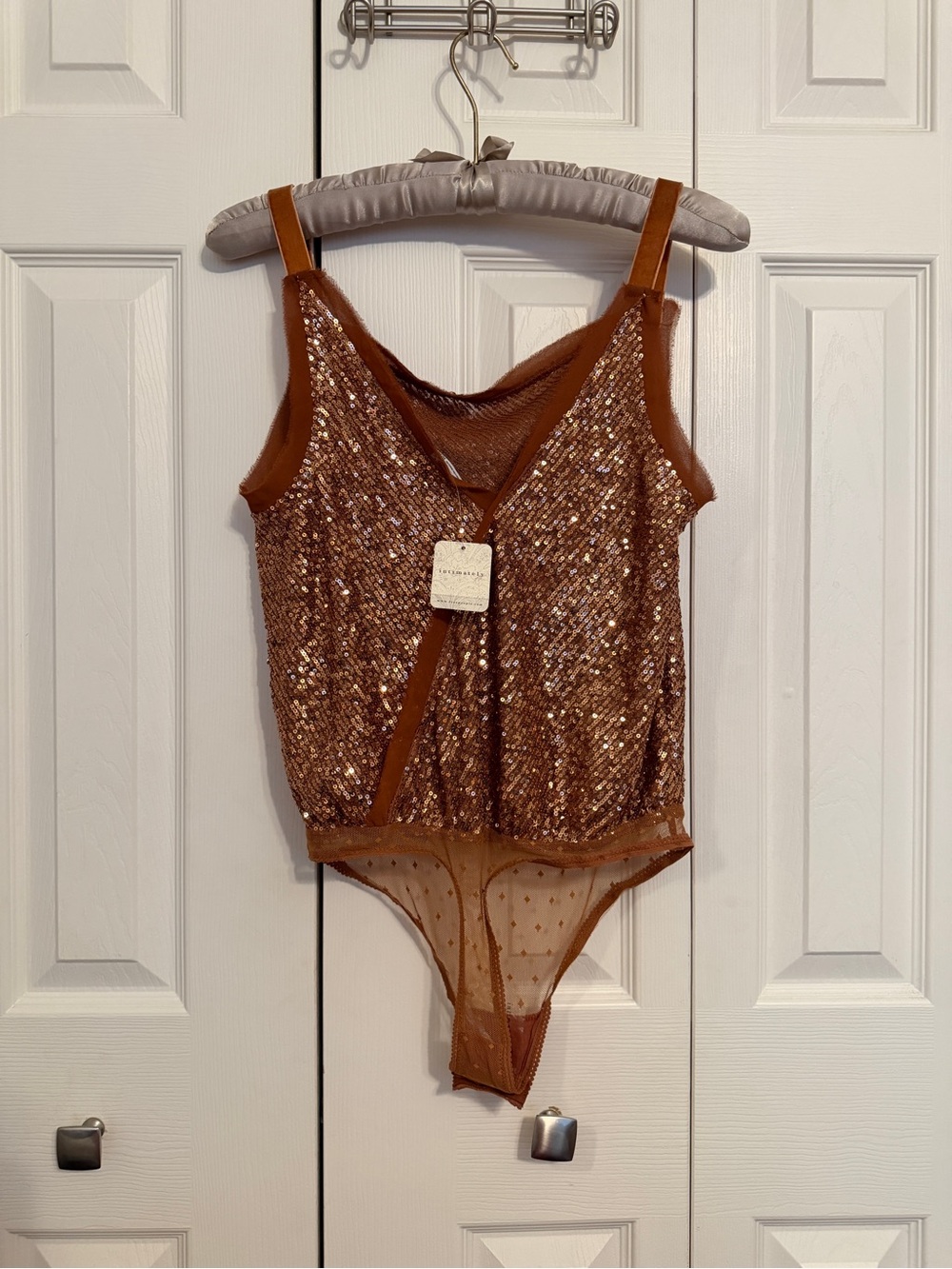 Free People Copper Sequin V-Neck Bodysuit NWT